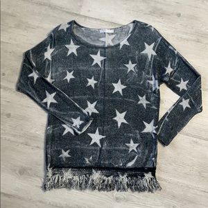 Light knit navy blue top with vintage stars.